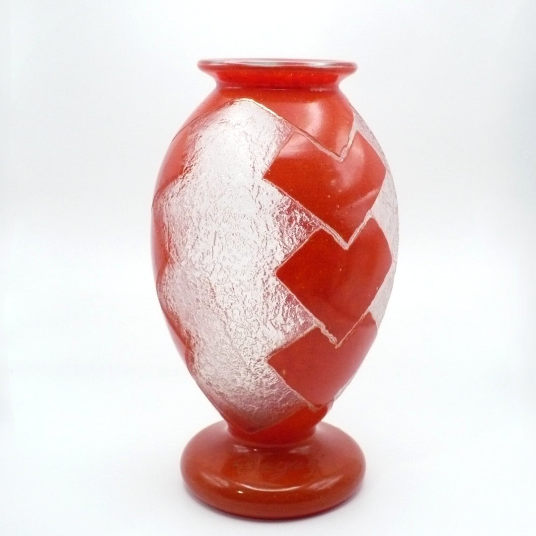 1925 Degué Art Deco Orange-Red Cameo Glass Table Vase.