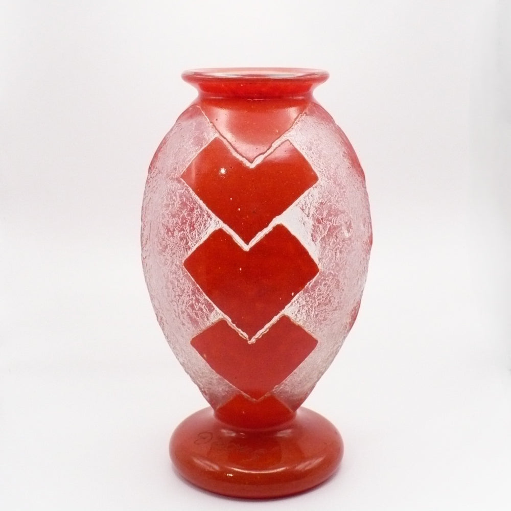 1925 Degué Art Deco Orange-Red Cameo Glass Table Vase.
