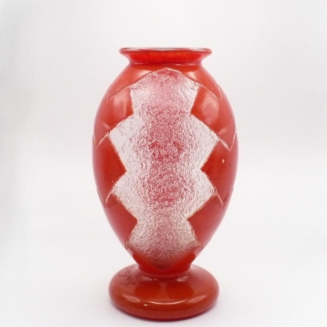 1925 Degué Art Deco Orange-Red Cameo Glass Table Vase.