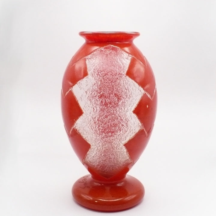 1925 Degué Art Deco Orange-Red Cameo Glass Table Vase.