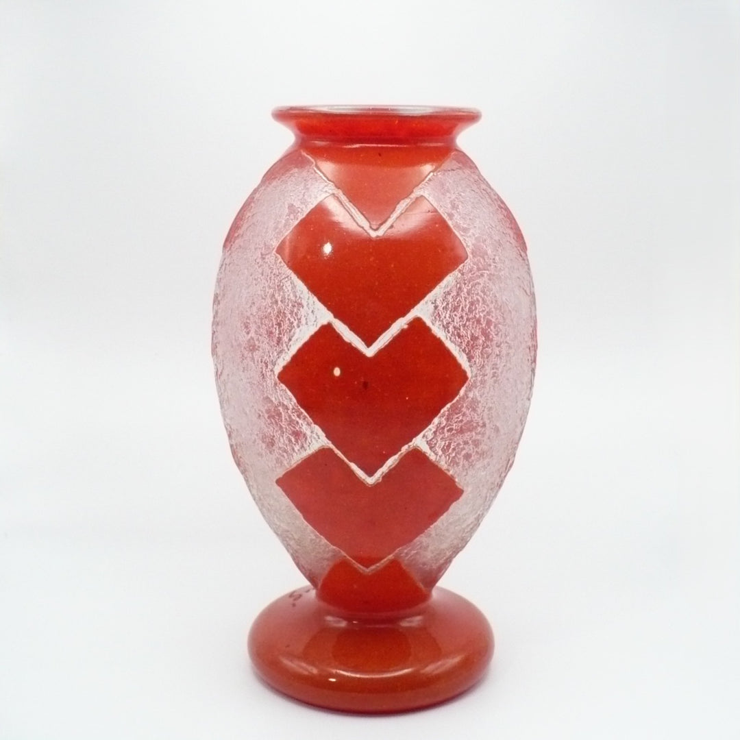 1925 Degué Art Deco Orange-Red Cameo Glass Table Vase.