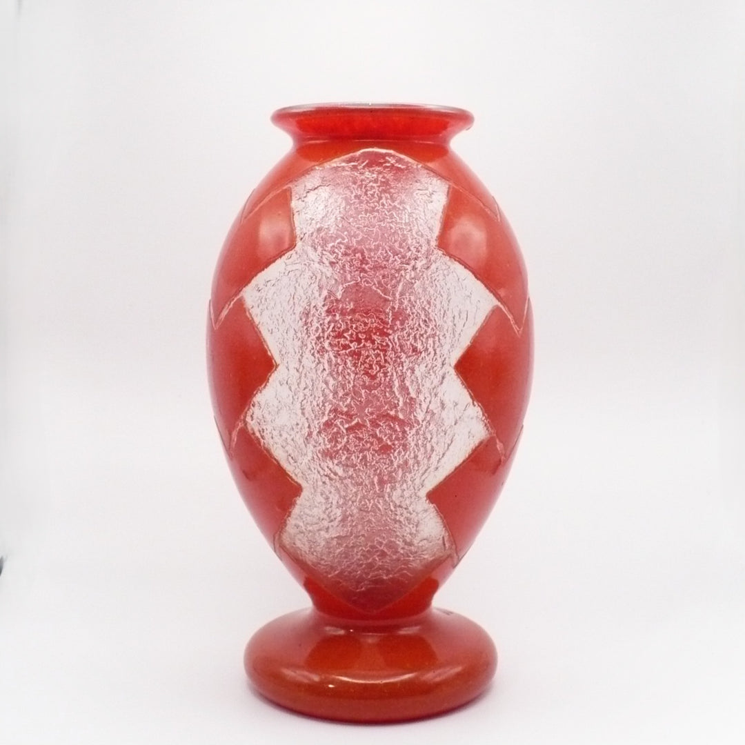 1925 Degué Art Deco Orange-Red Cameo Glass Table Vase.