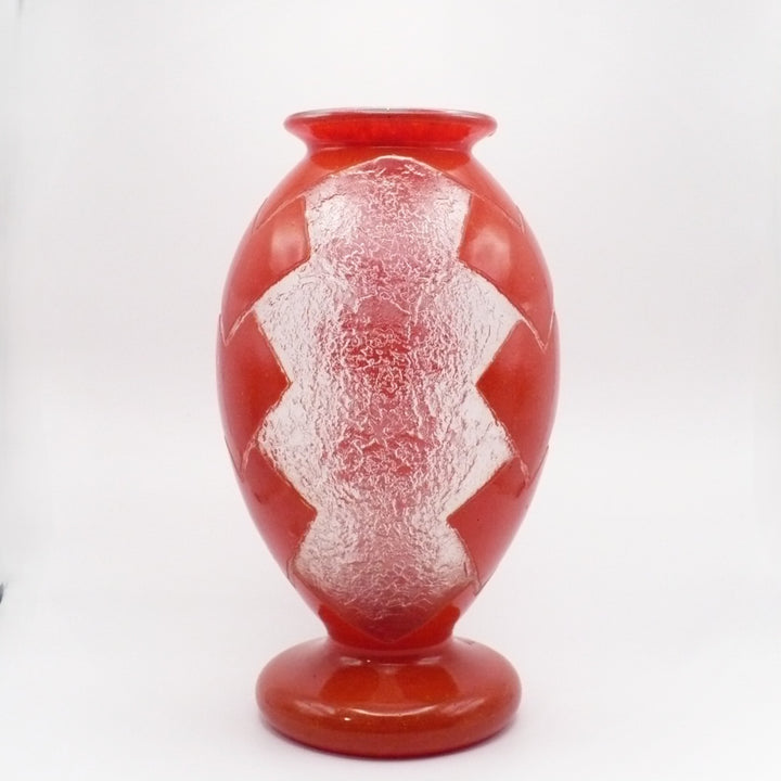 1925 Degué Art Deco Orange-Red Cameo Glass Table Vase.