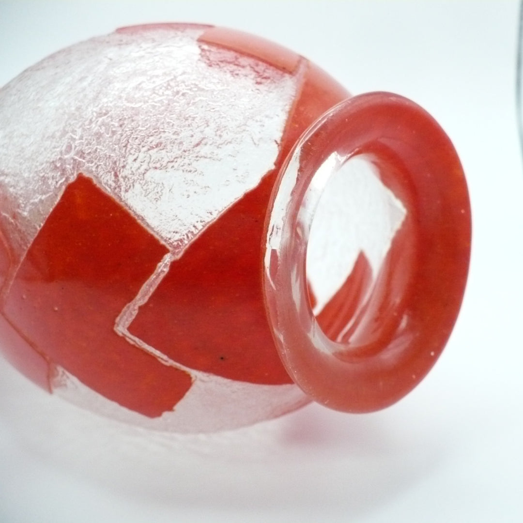 1925 Degué Art Deco Orange-Red Cameo Glass Table Vase.