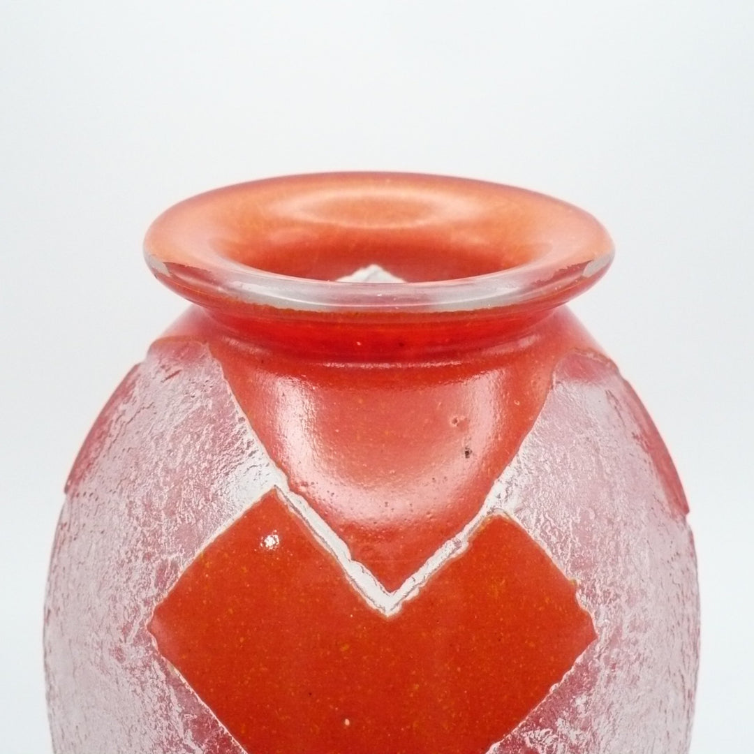 1925 Degué Art Deco Orange-Red Cameo Glass Table Vase.