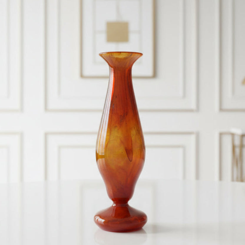 1928-1933 Schneider Signed Jades Art Deco Amber French Art Glass Vase on a white background.