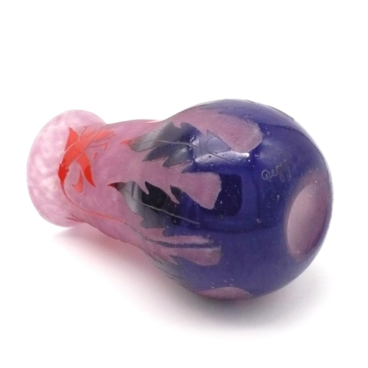 Degué 1925-30 Art Deco Cameo Glass Vase, Fuschia Floral, Signed.