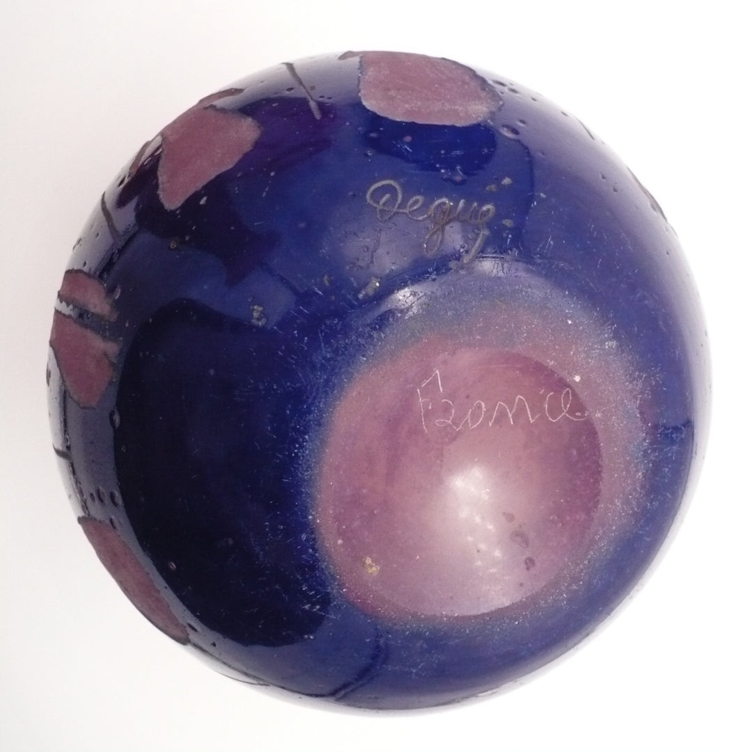 Degué 1925-30 Art Deco Cameo Glass Vase, Fuschia Floral, Signed.