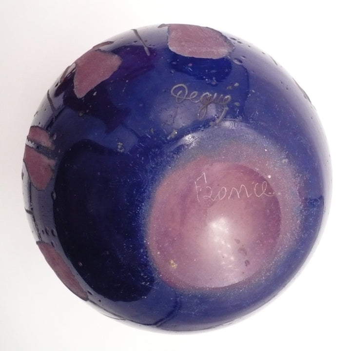 Degué 1925-30 Art Deco Cameo Glass Vase, Fuschia Floral, Signed.