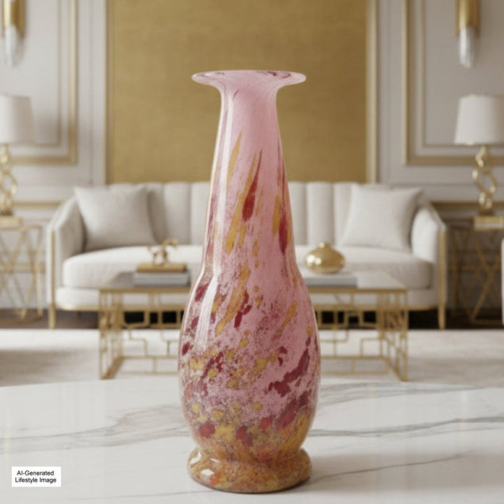 Ai geberated lifestyle image of ca. 1920s Schneider Signed Art Deco Mabrines Mantel Vase in a stylish living room setting.