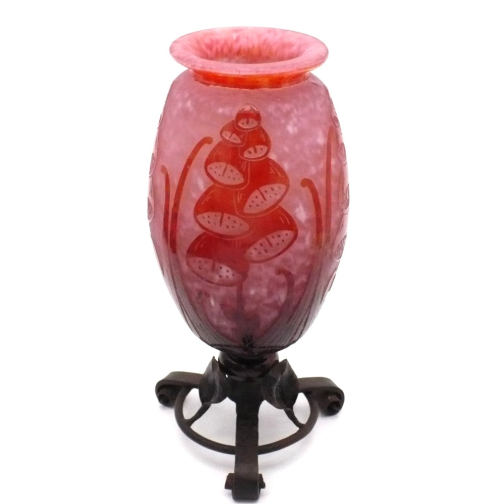 Le Verre Français Digitale Art Deco Vase w/ Forged Iron Base 12".