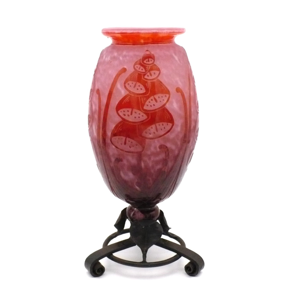 Le Verre Français Digitale Art Deco Vase w/ Forged Iron Base 12".