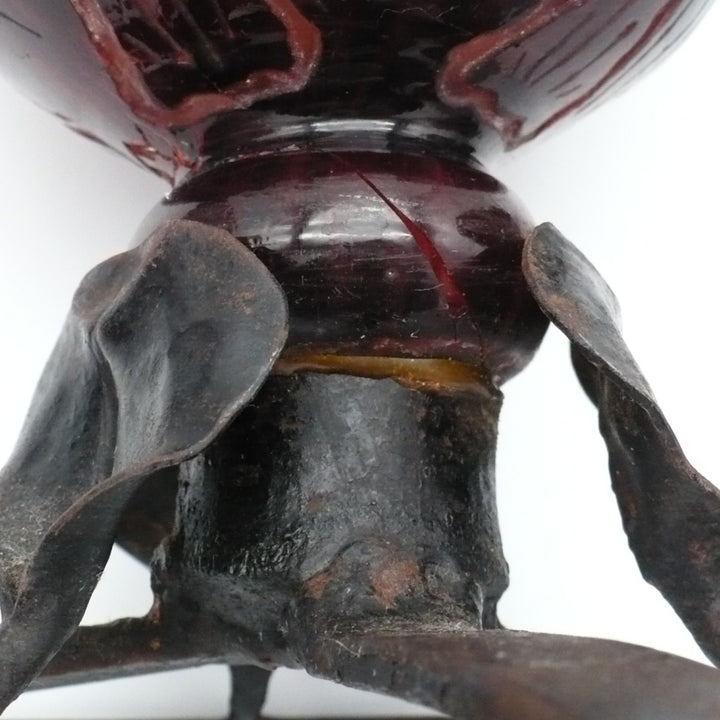 Le Verre Français Digitale Art Deco Vase w/ Forged Iron Base 12".