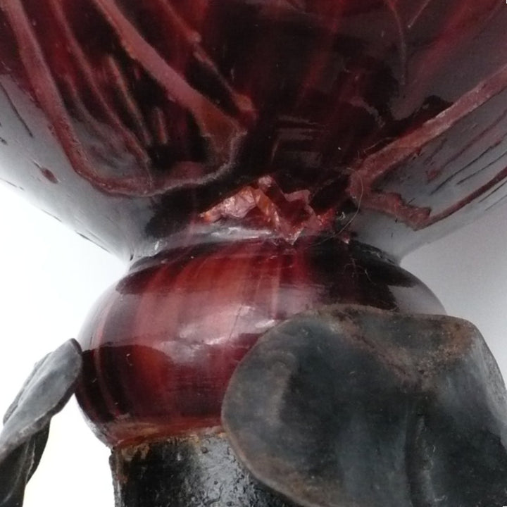 Le Verre Français Digitale Art Deco Vase w/ Forged Iron Base 12".