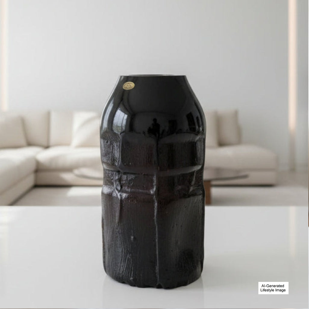 Ai generated lifestyle image of 1975 Churba for Querandí Argentina Tree Trunk Glass Vase on a white surface with a blurred indoor setting.
