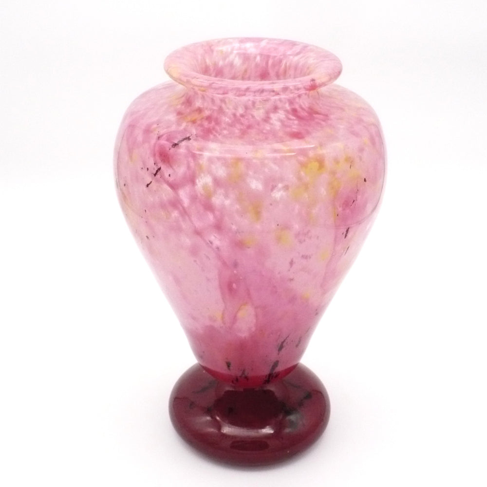 1920s Signed Schneider French Art Deco Glass Vas, Pink & Raspberry 12.75”.