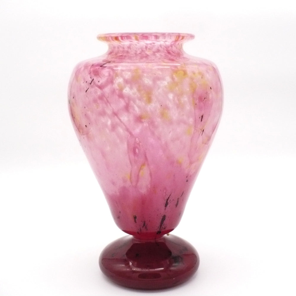 1920s Signed Schneider French Art Deco Glass Vas, Pink & Raspberry 12.75”.