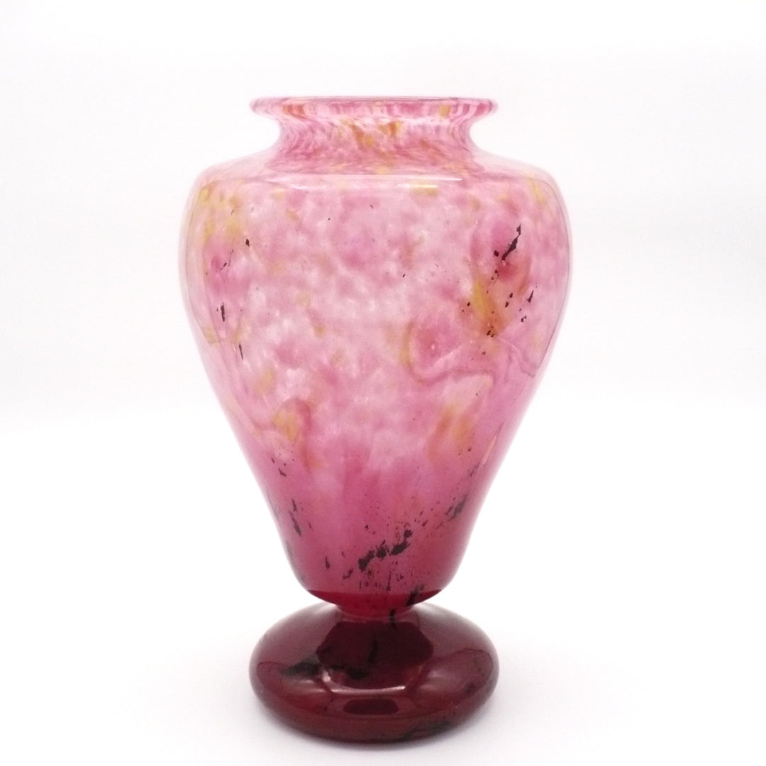 1920s Signed Schneider French Art Deco Glass Vas, Pink & Raspberry 12.75”.