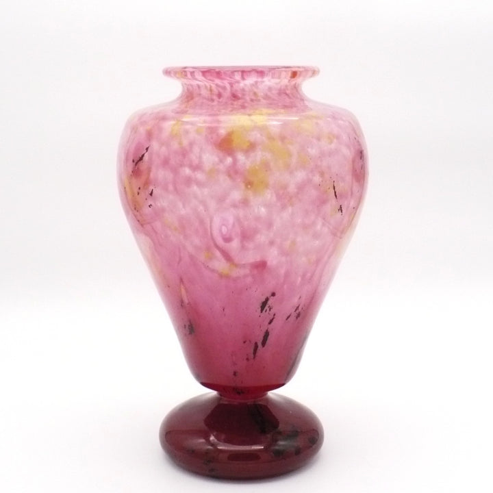 1920s Signed Schneider French Art Deco Glass Vas, Pink & Raspberry 12.75”.