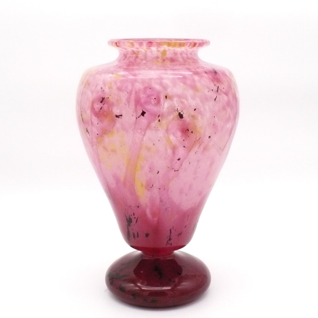 1920s Signed Schneider French Art Deco Glass Vas, Pink & Raspberry 12.75”.