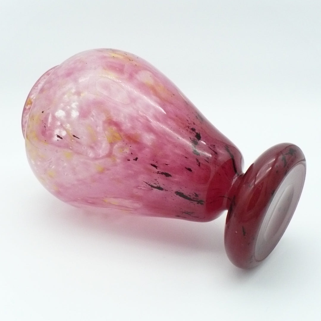 1920s Signed Schneider French Art Deco Glass Vas, Pink & Raspberry 12.75”.