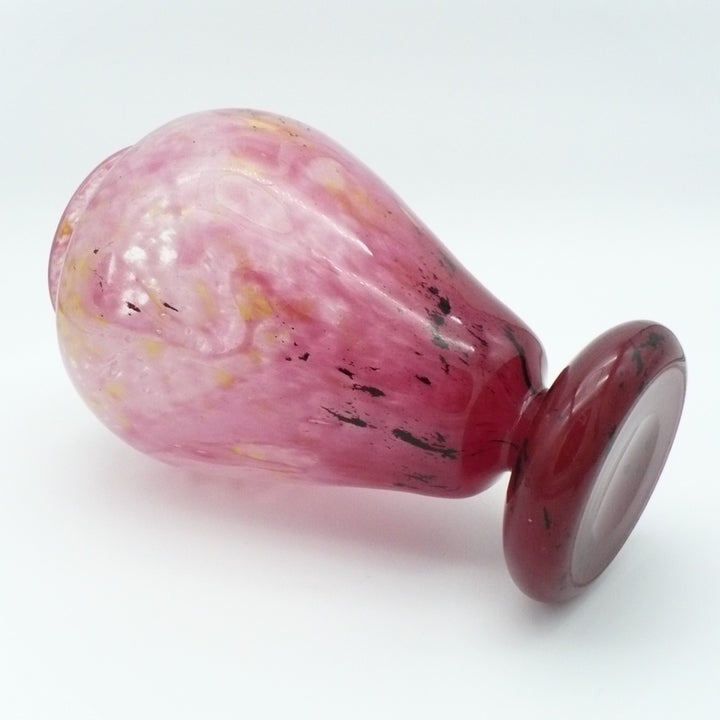 1920s Signed Schneider French Art Deco Glass Vas, Pink & Raspberry 12.75”.