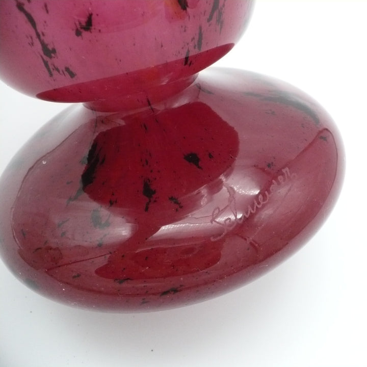1920s Signed Schneider French Art Deco Glass Vas, Pink & Raspberry 12.75”.