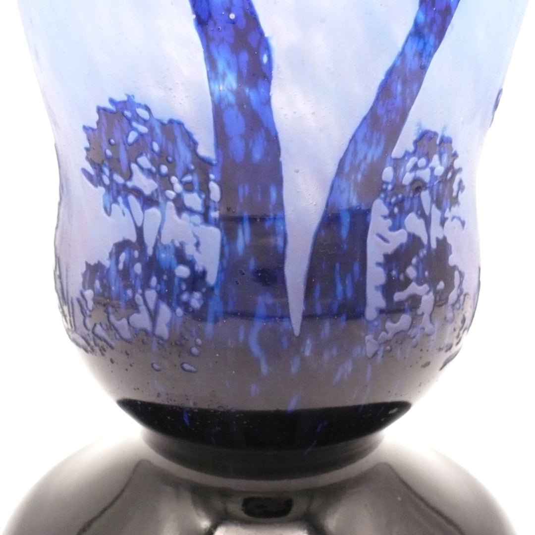 Large Degué French Art Deco Blue Cameo Glass Vase, Signed 14".