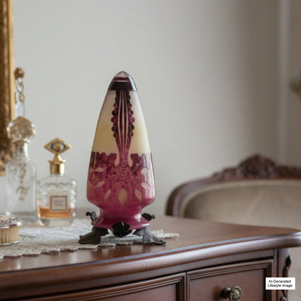 1923-26 Le Verre Français Veilleuse Amarantes Night Light ai generated lifestyle image.