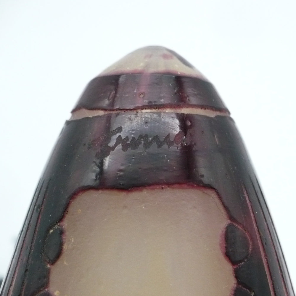 Close up of signed 1"Francais" on 923-26 Le Verre Français Veilleuse Amarantes Night Light.