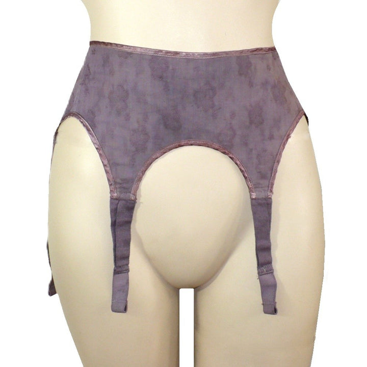 1940s Vintage Wartime Wonder Garter Belt XS, Embroidered Clovers, front view.