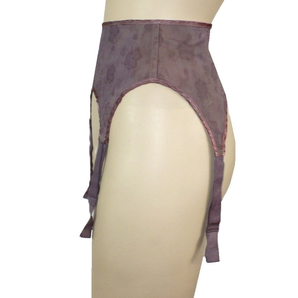 1940s Vintage Wartime Wonder Garter Belt XS, Embroidered Clovers, side view.