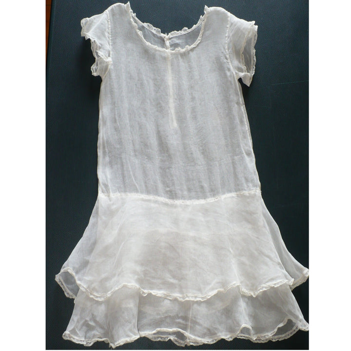 1920s Antique White Organdy Gatsby Toddler Dress (Size: 2T)