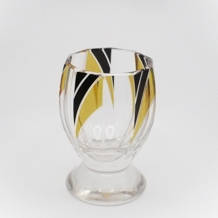 1930s Vintage Karl Palda Art Deco Yellow Gold and Black Cordial Glasses; Bohemian Glass.