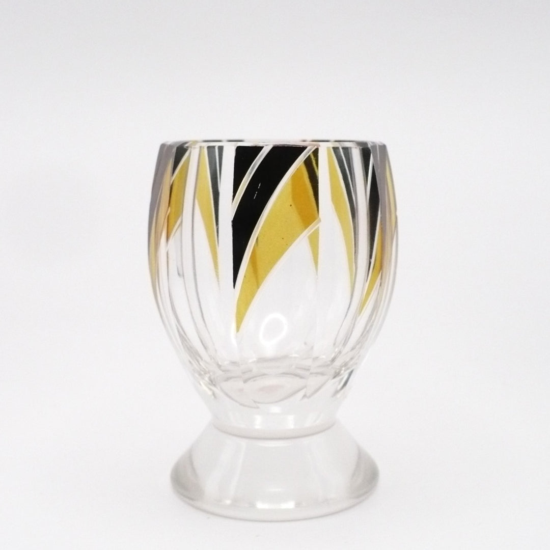 1930s Vintage Karl Palda Art Deco Yellow Gold and Black Cordial Glasses; Bohemian Glass.
