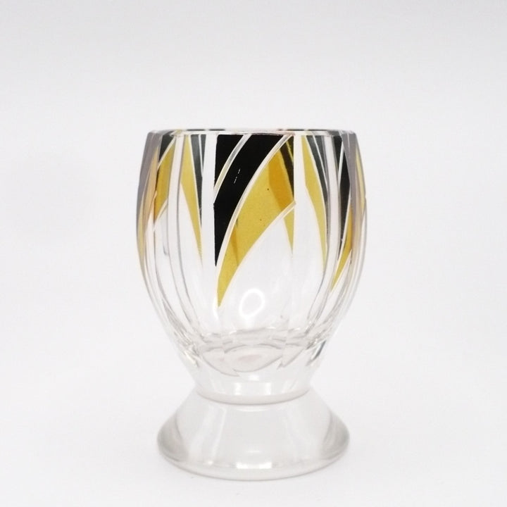 1930s Vintage Karl Palda Art Deco Yellow Gold and Black Cordial Glasses; Bohemian Glass.