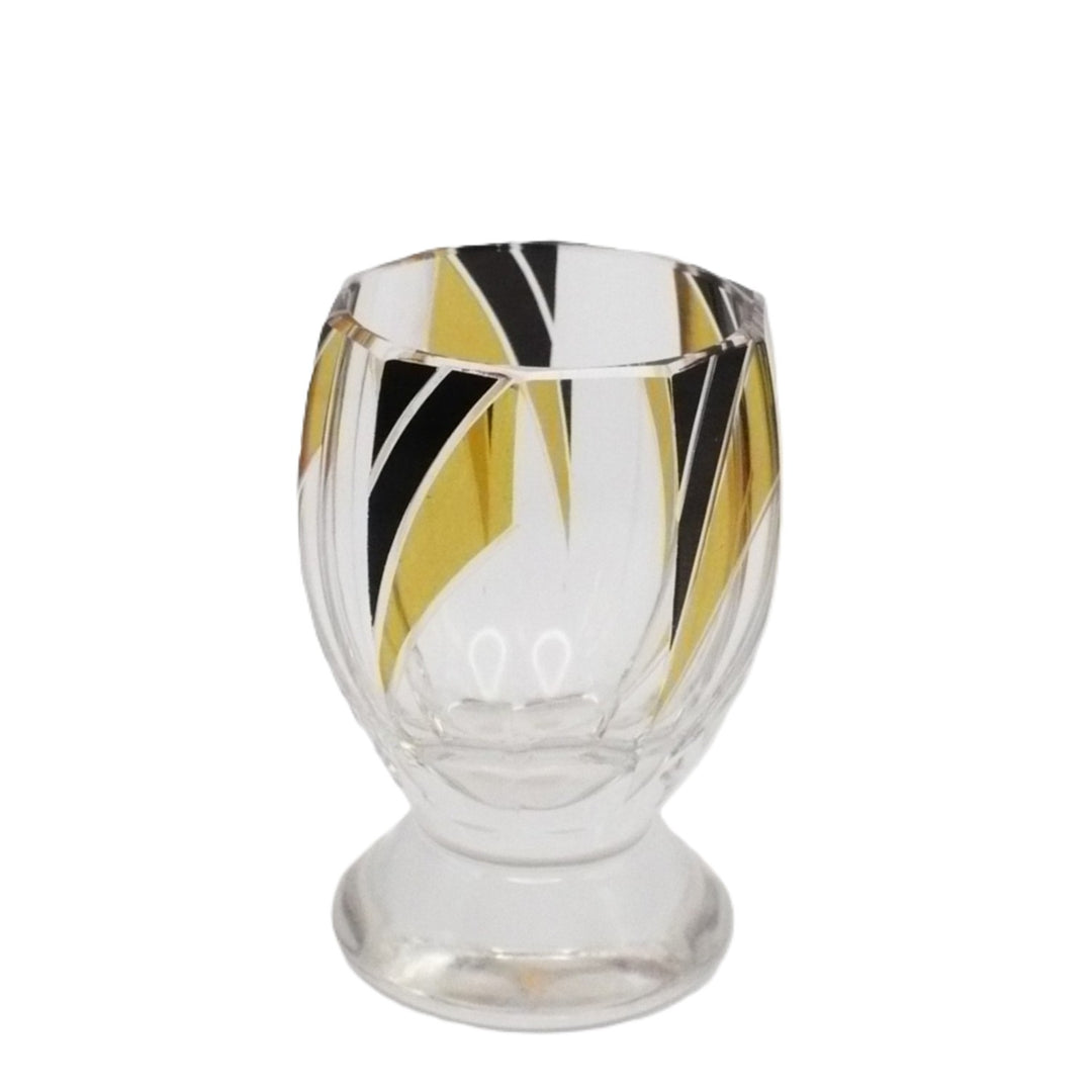 1930s Vintage Karl Palda Art Deco Yellow Gold and Black Cordial Glasses; Bohemian Glass.