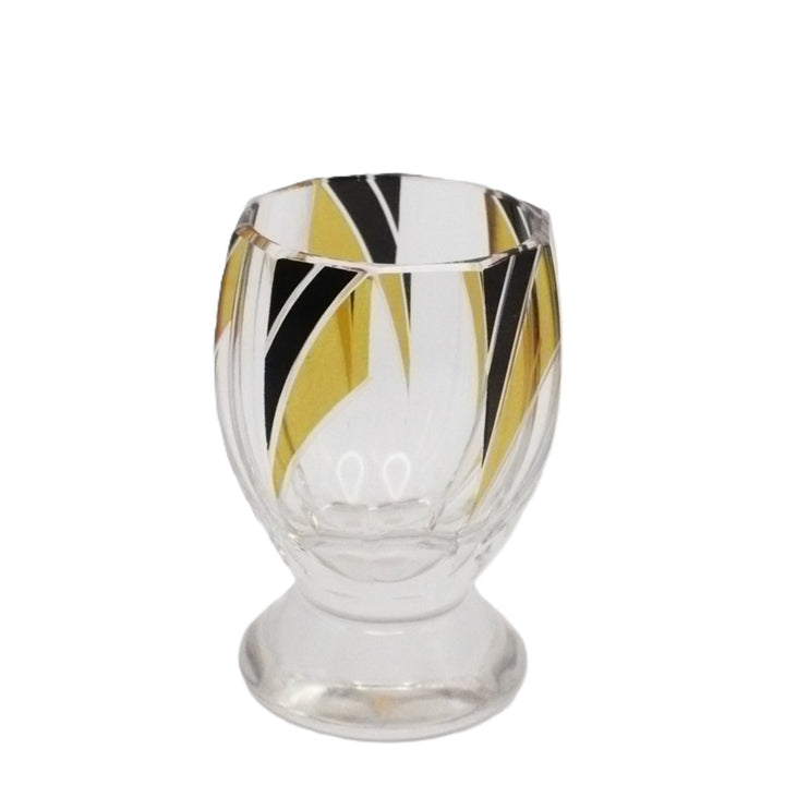 1930s Vintage Karl Palda Art Deco Yellow Gold and Black Cordial Glasses; Bohemian Glass.