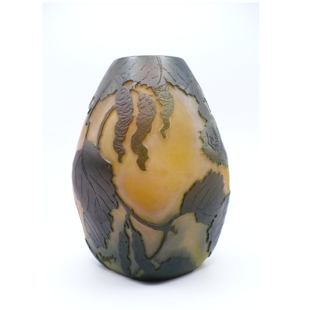 Legras France Ovoid Hazelnut Vase, French Art Glass.