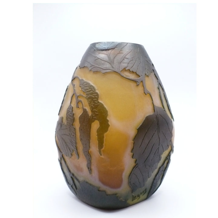 Legras France Ovoid Hazelnut Vase, French Art Glass.