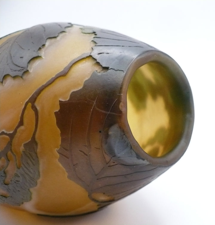 Legras France Ovoid Hazelnut Vase, French Art Glass.