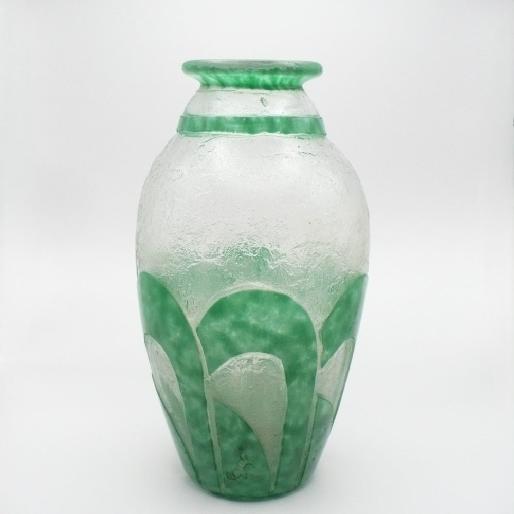 1920 Degué Art Deco Table Vase, French Cameo Art Glass by David Guerin .