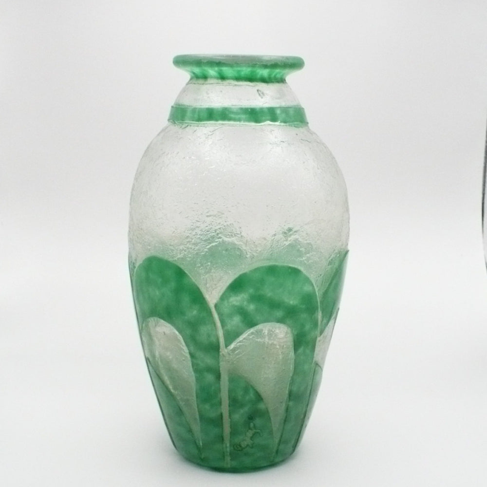 1920 Degué Art Deco Table Vase, French Cameo Art Glass by David Guerin .