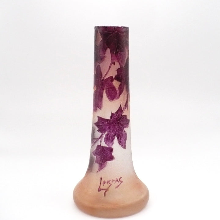 Legras Rubis Series Bud Vase, 1910, Art Nouveau Ivy Enamel Glass, France.