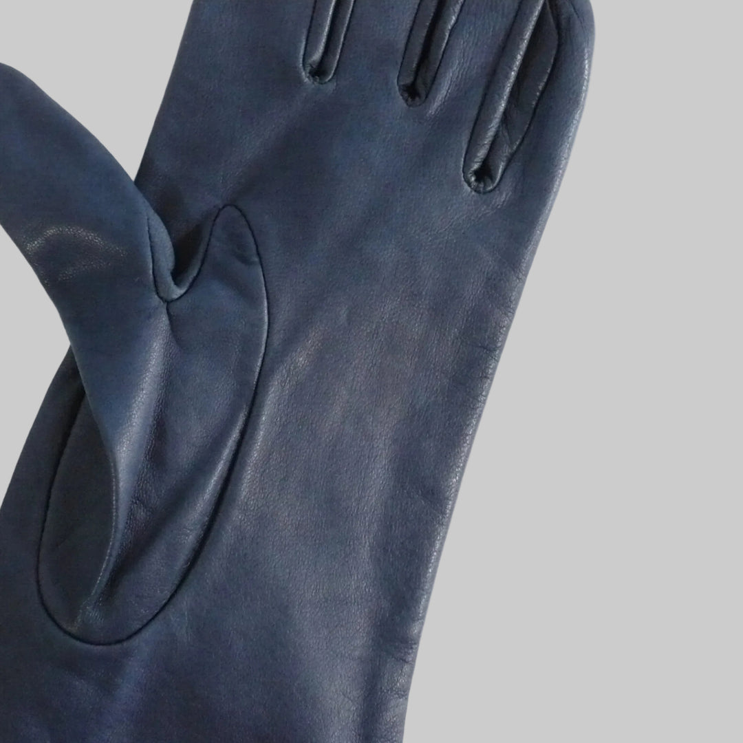 1950s Vintage Blue Leather Bracelet Length Gloves 6 1/2 Small