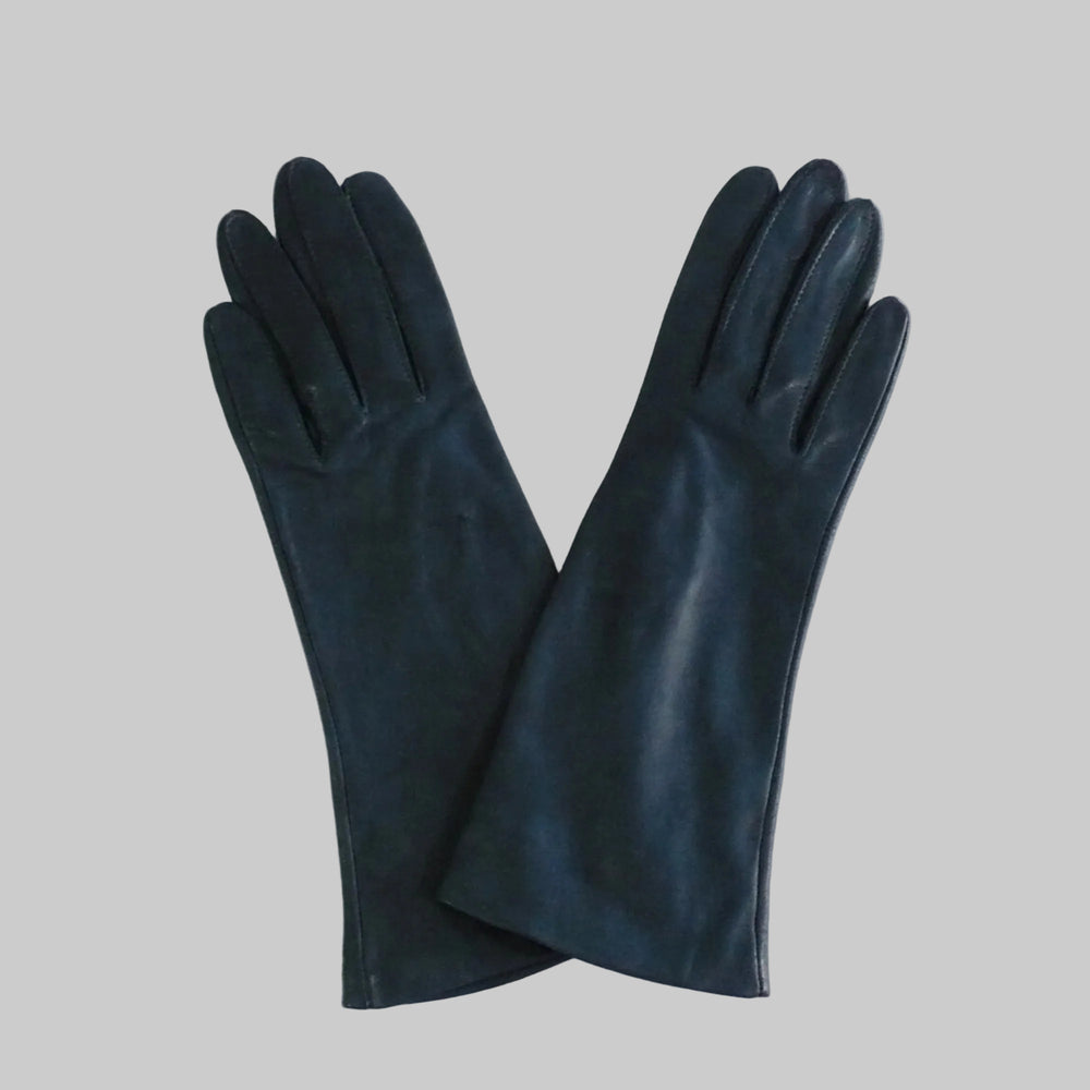 1950s Vintage Blue Leather Bracelet Length Gloves 6 1/2 Small