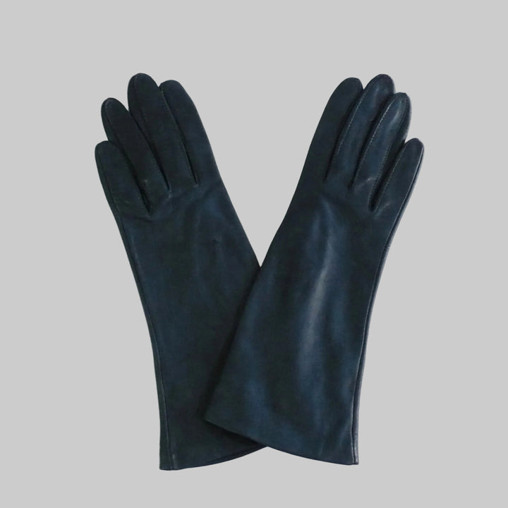 1950s Vintage Blue Leather Bracelet Length Gloves 6 1/2 Small