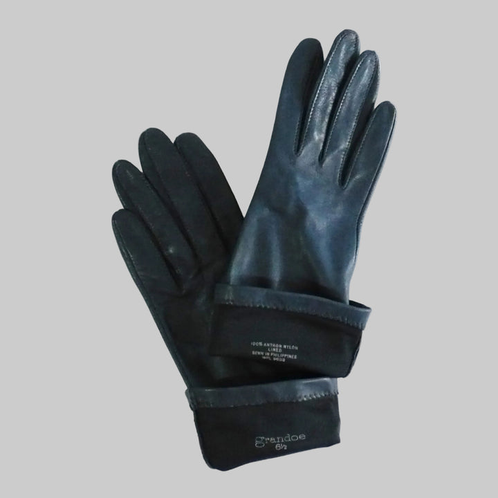 1950s Vintage Blue Leather Bracelet Length Gloves 6 1/2 Small