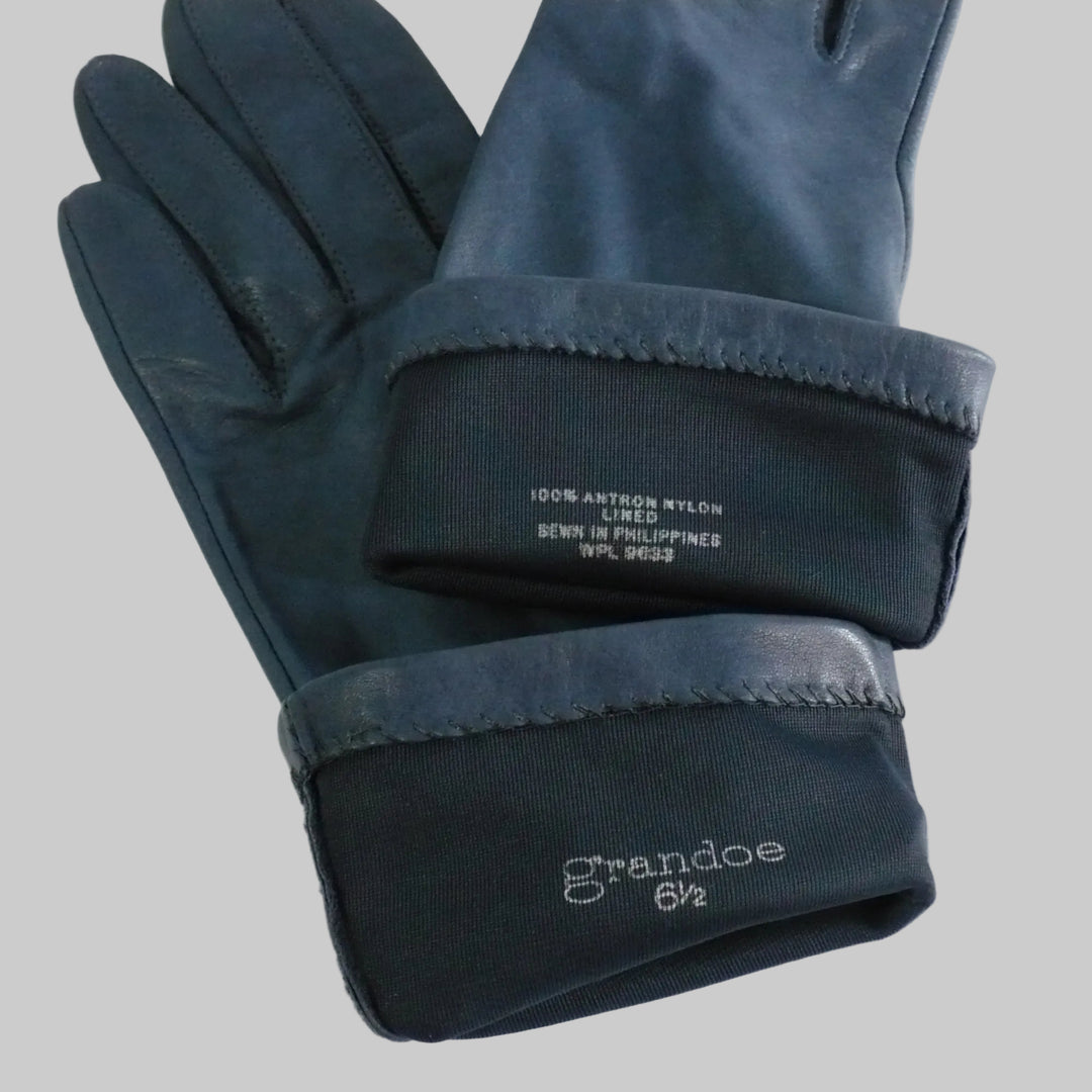 1950s Vintage Blue Leather Bracelet Length Gloves 6 1/2 Small