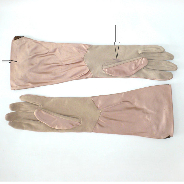 1930s Vintage Rose Satin and Glitter Evening Gloves Size 7-8.